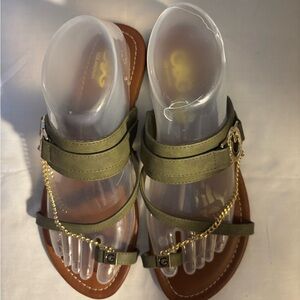 Olive Green Sandals with Gold Chain Accent